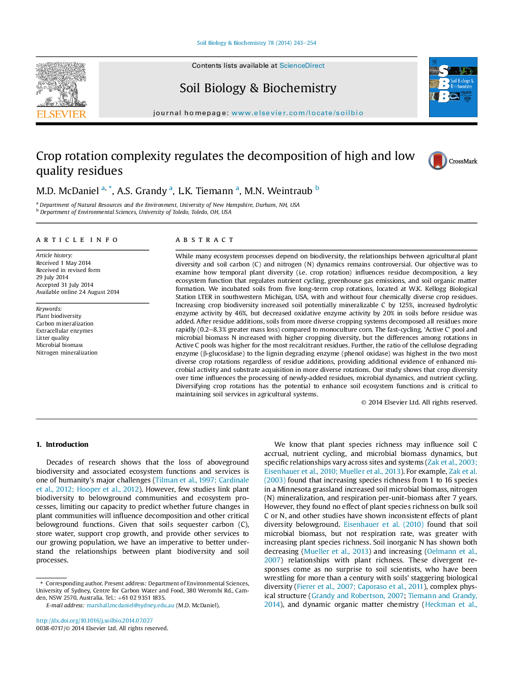 Crop rotation complexity regulates the decomposition of high and low quality residues