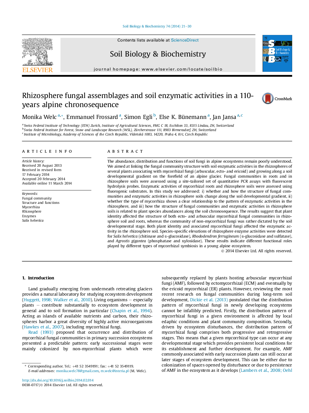 Rhizosphere fungal assemblages and soil enzymatic activities in a 110-years alpine chronosequence