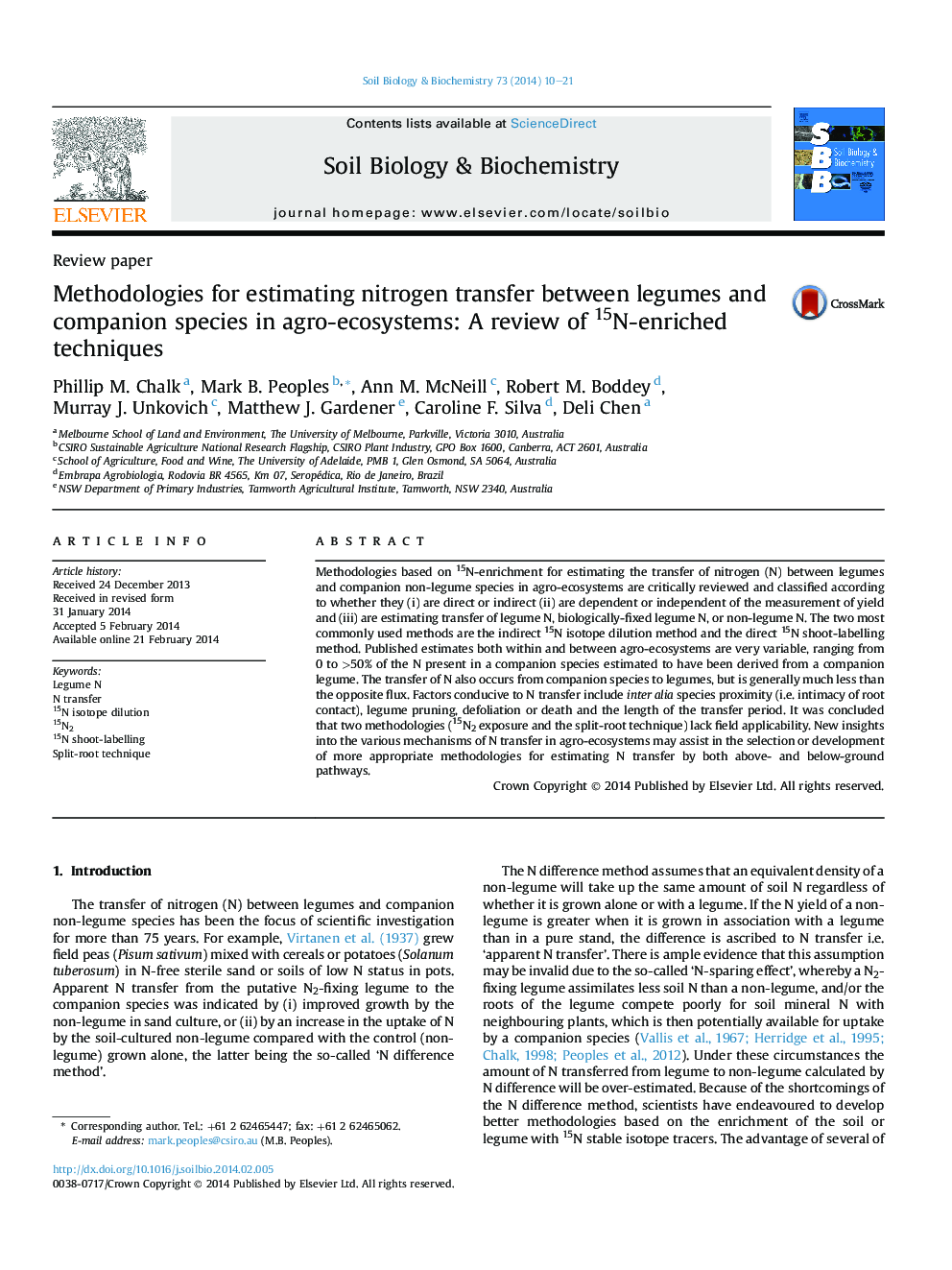 Methodologies for estimating nitrogen transfer between legumes and companion species in agro-ecosystems: A review of 15N-enriched techniques