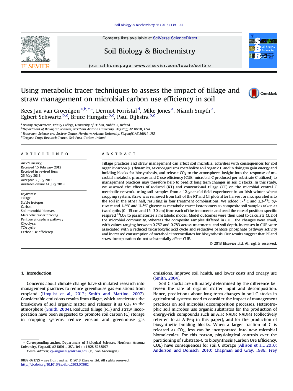 Using metabolic tracer techniques to assess the impact of tillage and straw management on microbial carbon use efficiency in soil