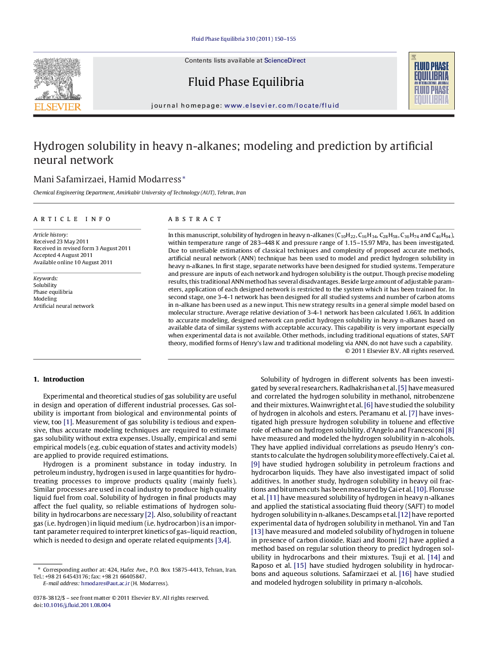 Hydrogen solubility in heavy n-alkanes; modeling and prediction by artificial neural network