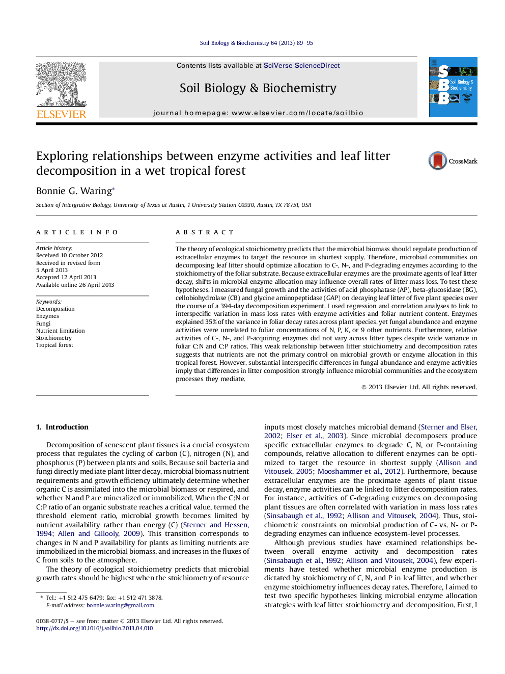 Exploring relationships between enzyme activities and leaf litter decomposition in a wet tropical forest