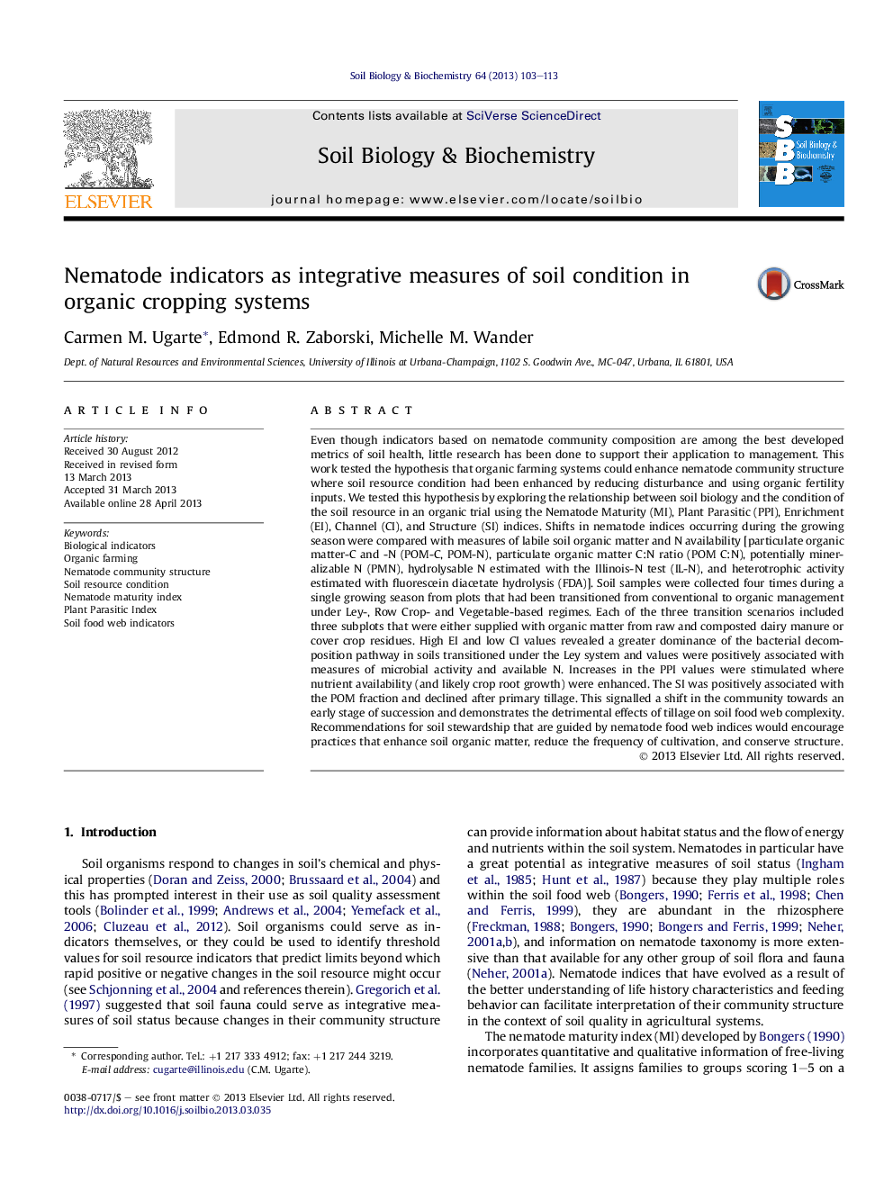 Nematode indicators as integrative measures of soil condition in organic cropping systems