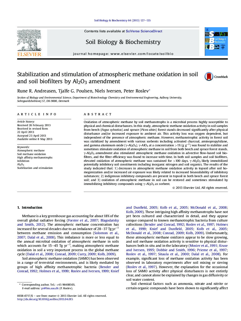 Stabilization and stimulation of atmospheric methane oxidation in soil and soil biofilters by Al2O3 amendment