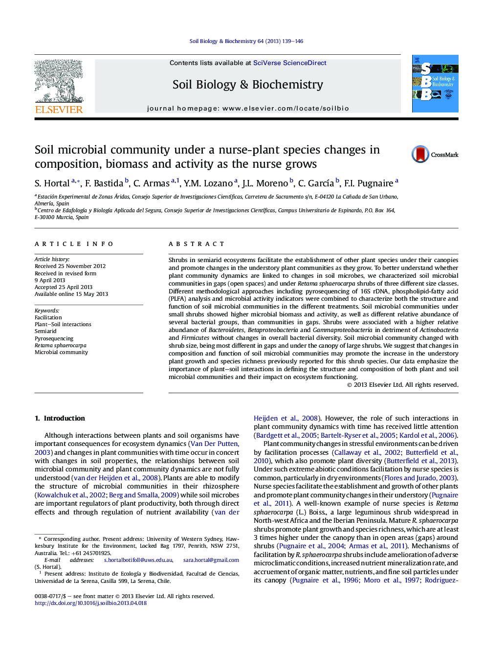 Soil microbial community under a nurse-plant species changes in composition, biomass and activity as the nurse grows