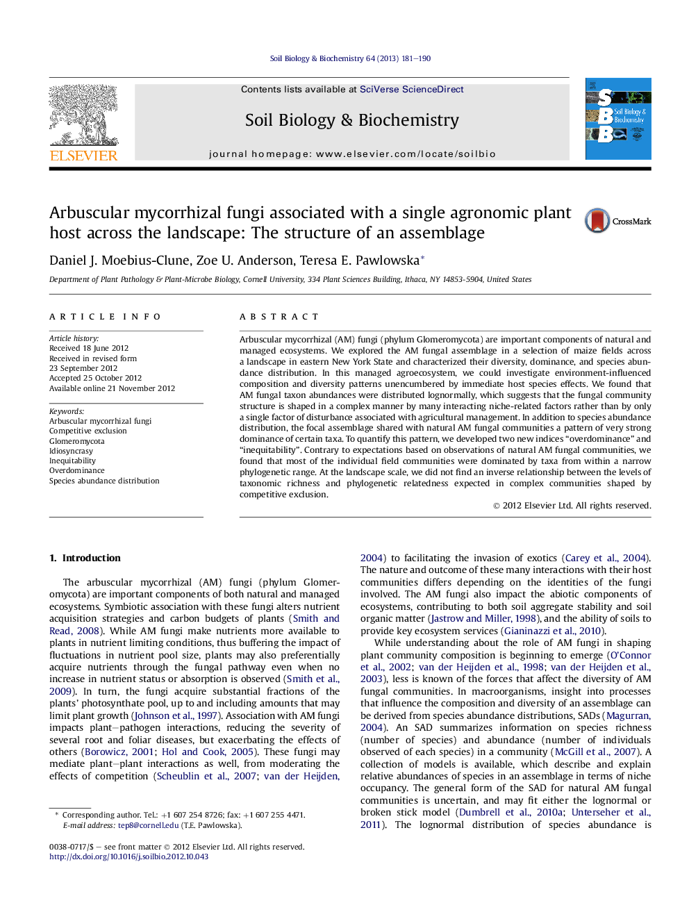 Arbuscular mycorrhizal fungi associated with a single agronomic plant host across the landscape: The structure of an assemblage