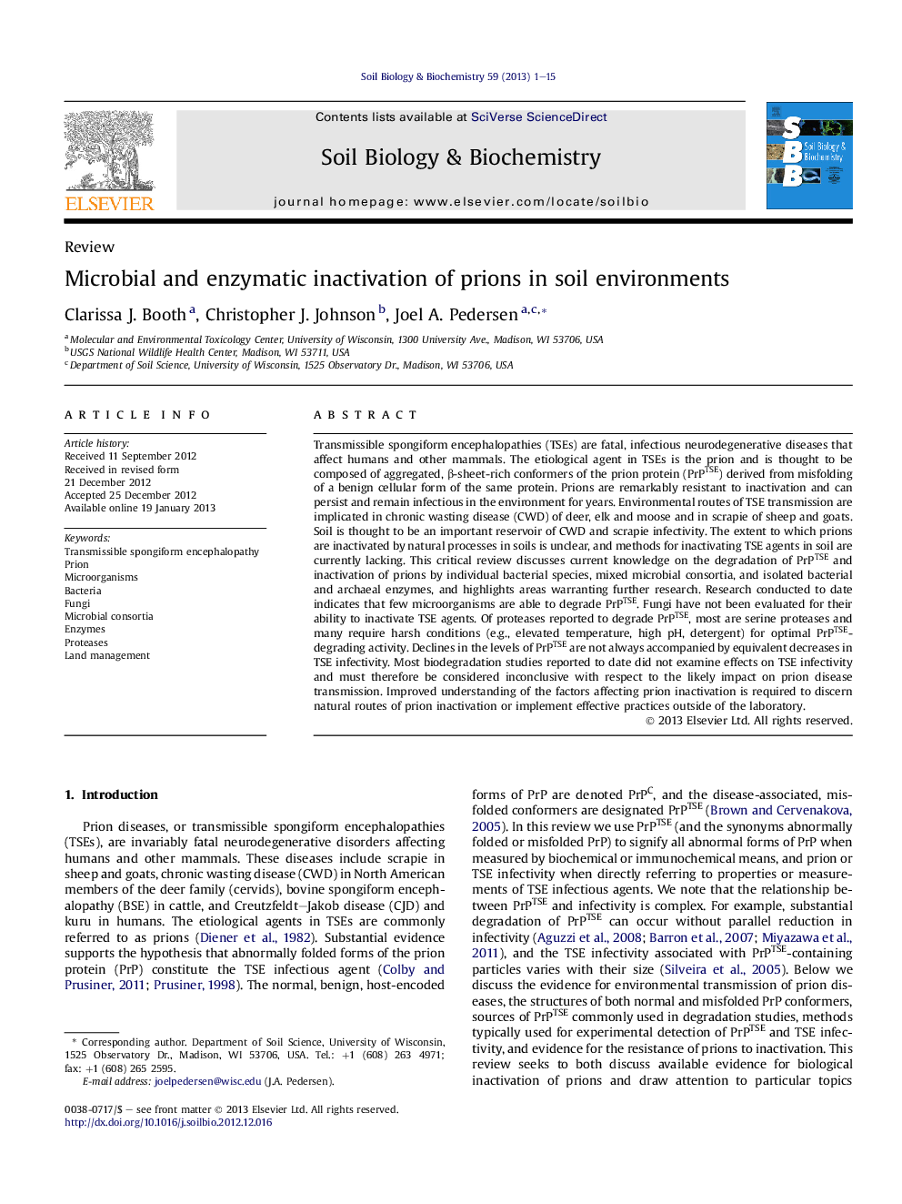 Microbial and enzymatic inactivation of prions in soil environments