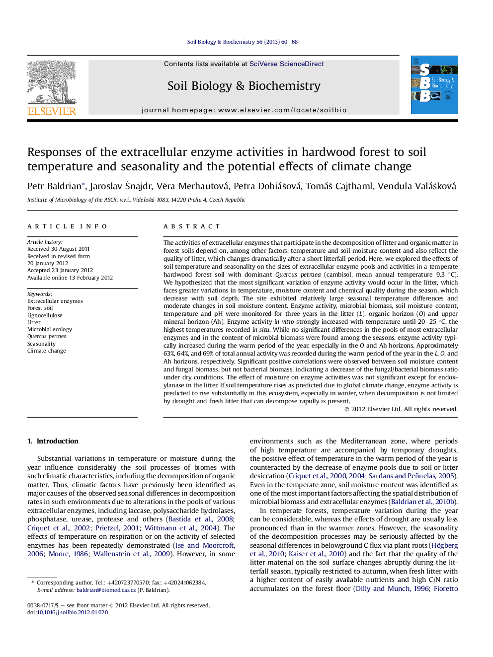 Responses of the extracellular enzyme activities in hardwood forest to soil temperature and seasonality and the potential effects of climate change