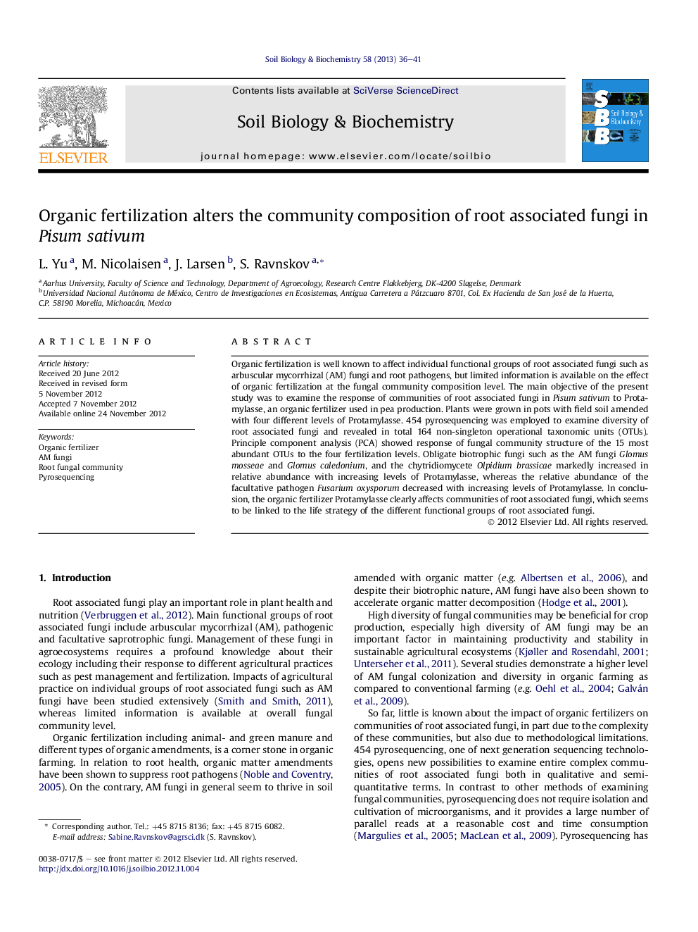 Organic fertilization alters the community composition of root associated fungi in Pisum sativum