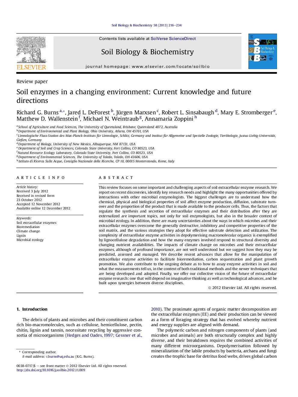 Soil enzymes in a changing environment: Current knowledge and future directions