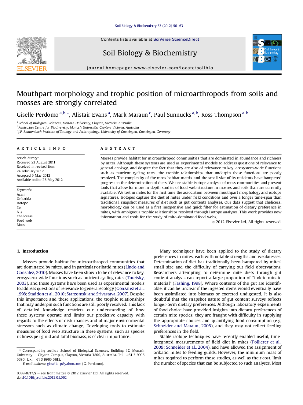 Mouthpart morphology and trophic position of microarthropods from soils and mosses are strongly correlated