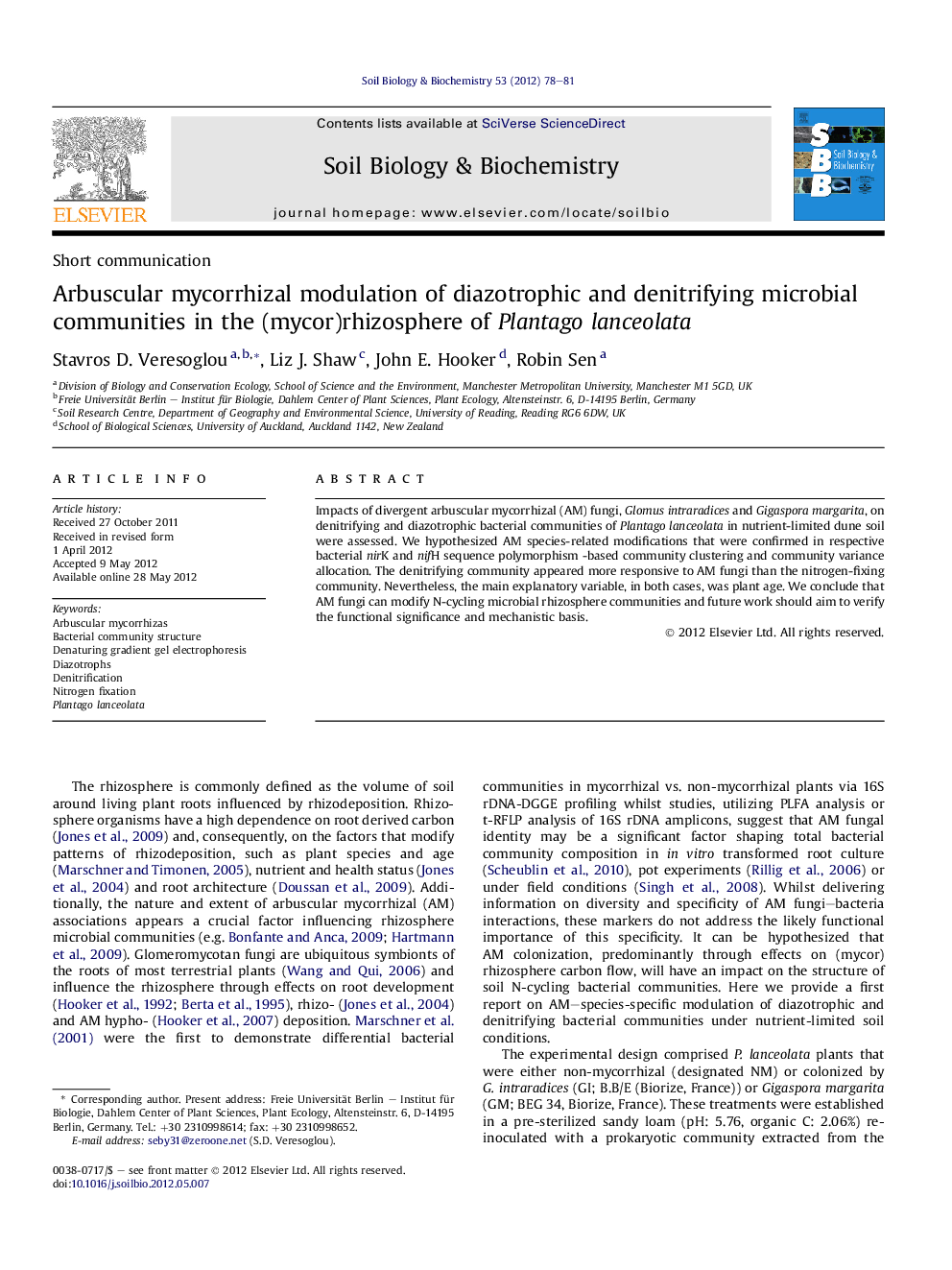 Arbuscular mycorrhizal modulation of diazotrophic and denitrifying microbial communities in the (mycor)rhizosphere of Plantago lanceolata