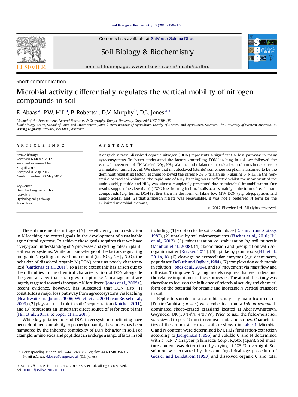 Microbial activity differentially regulates the vertical mobility of nitrogen compounds in soil