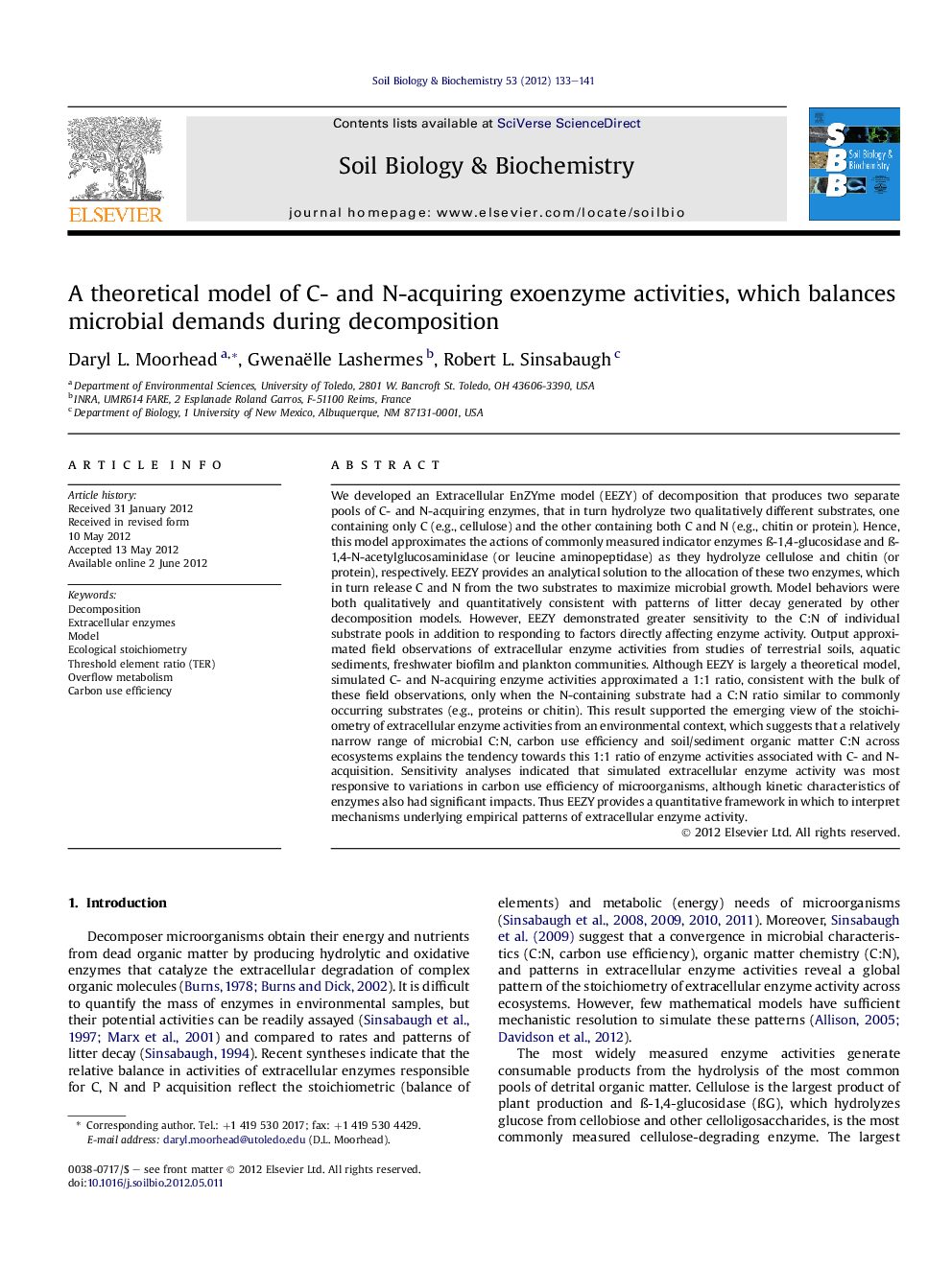 A theoretical model of C- and N-acquiring exoenzyme activities, which balances microbial demands during decomposition