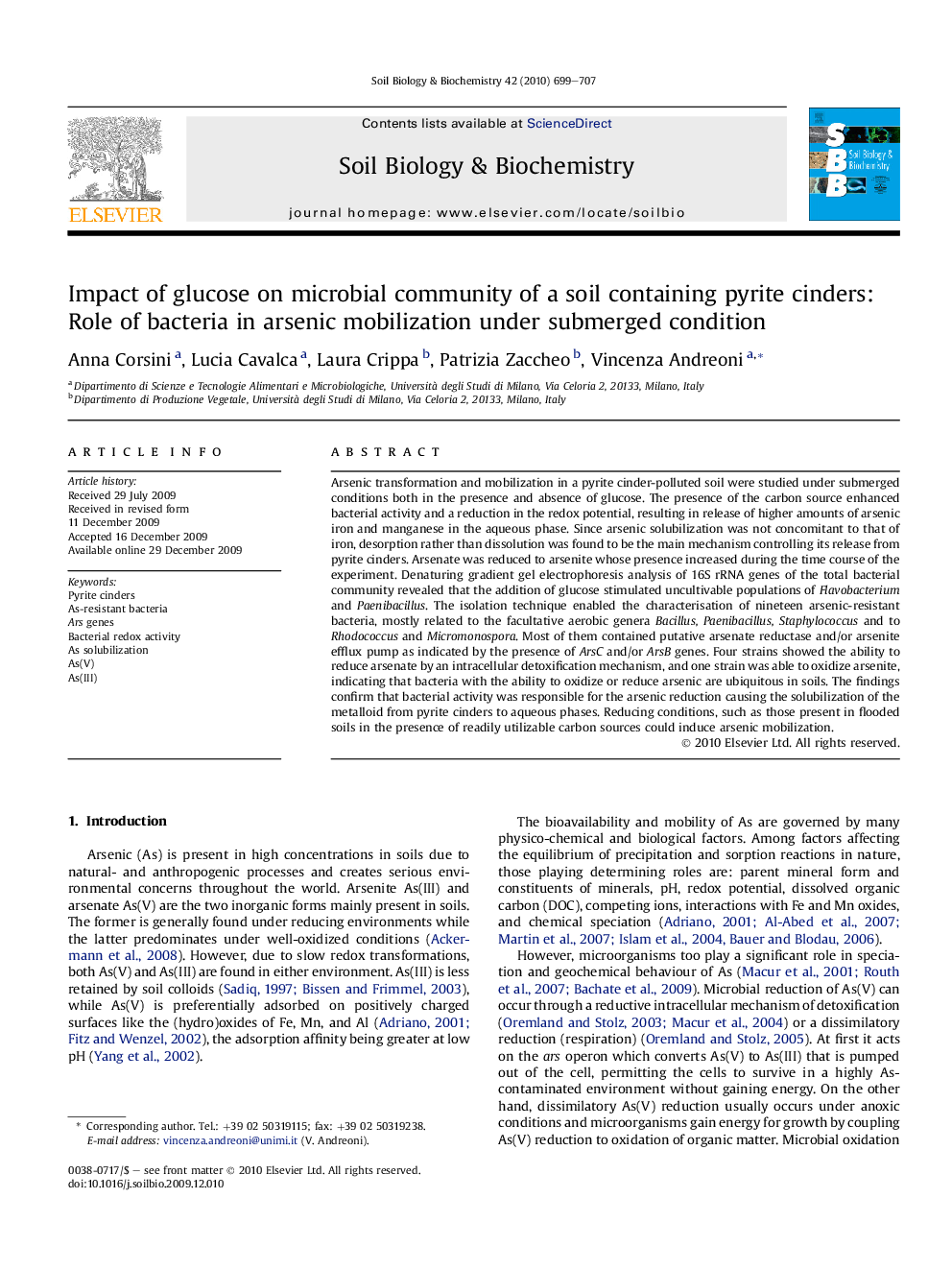 Impact of glucose on microbial community of a soil containing pyrite cinders: Role of bacteria in arsenic mobilization under submerged condition