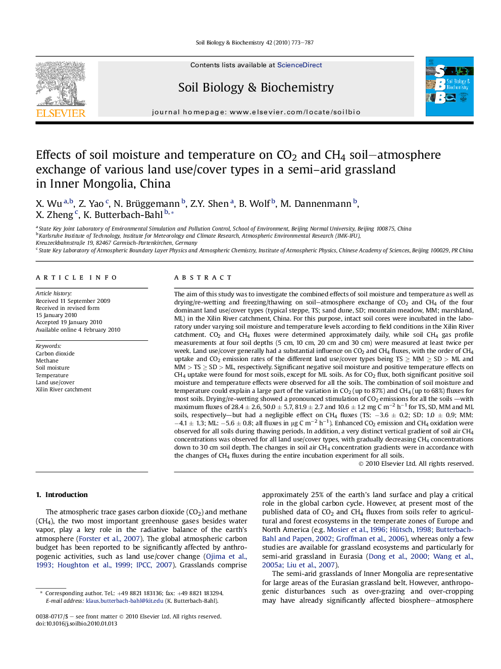 Effects of soil moisture and temperature on CO2 and CH4 soil–atmosphere exchange of various land use/cover types in a semi-arid grassland in Inner Mongolia, China