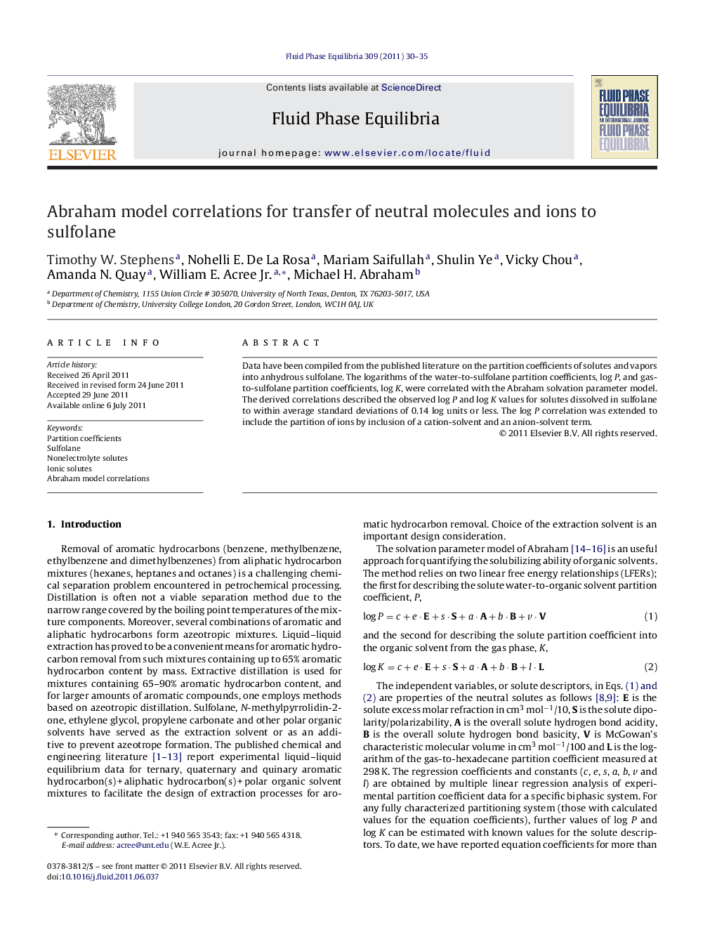 Abraham model correlations for transfer of neutral molecules and ions to sulfolane