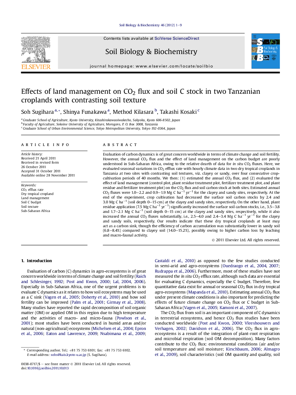 Effects of land management on CO2 flux and soil C stock in two Tanzanian croplands with contrasting soil texture