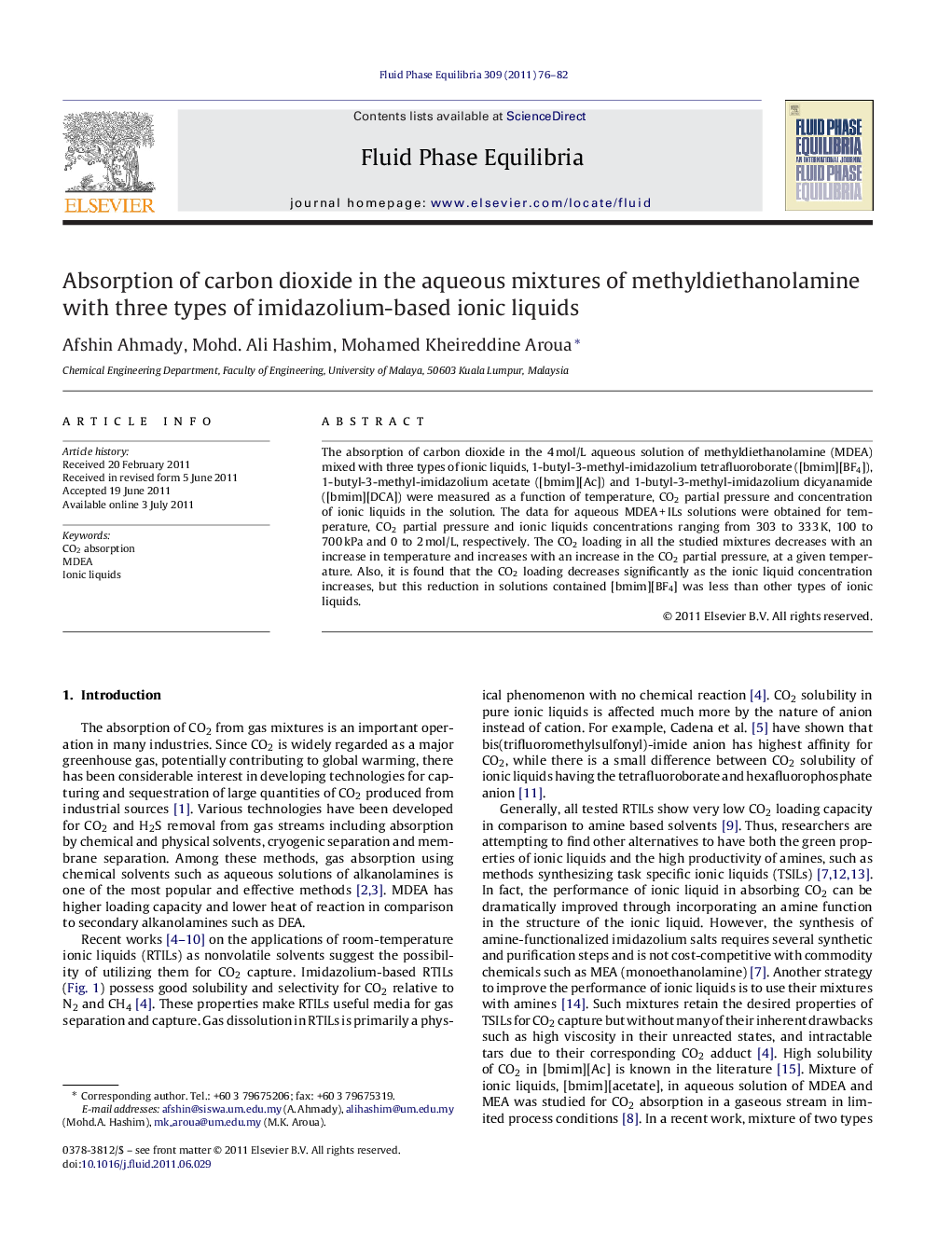 Absorption of carbon dioxide in the aqueous mixtures of methyldiethanolamine with three types of imidazolium-based ionic liquids