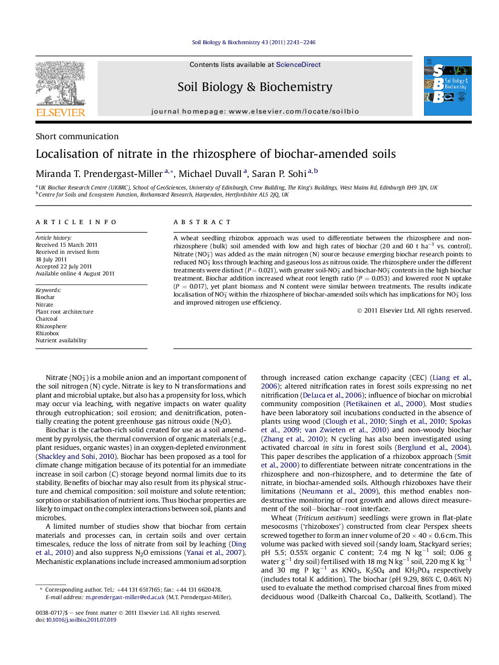 Localisation of nitrate in the rhizosphere of biochar-amended soils