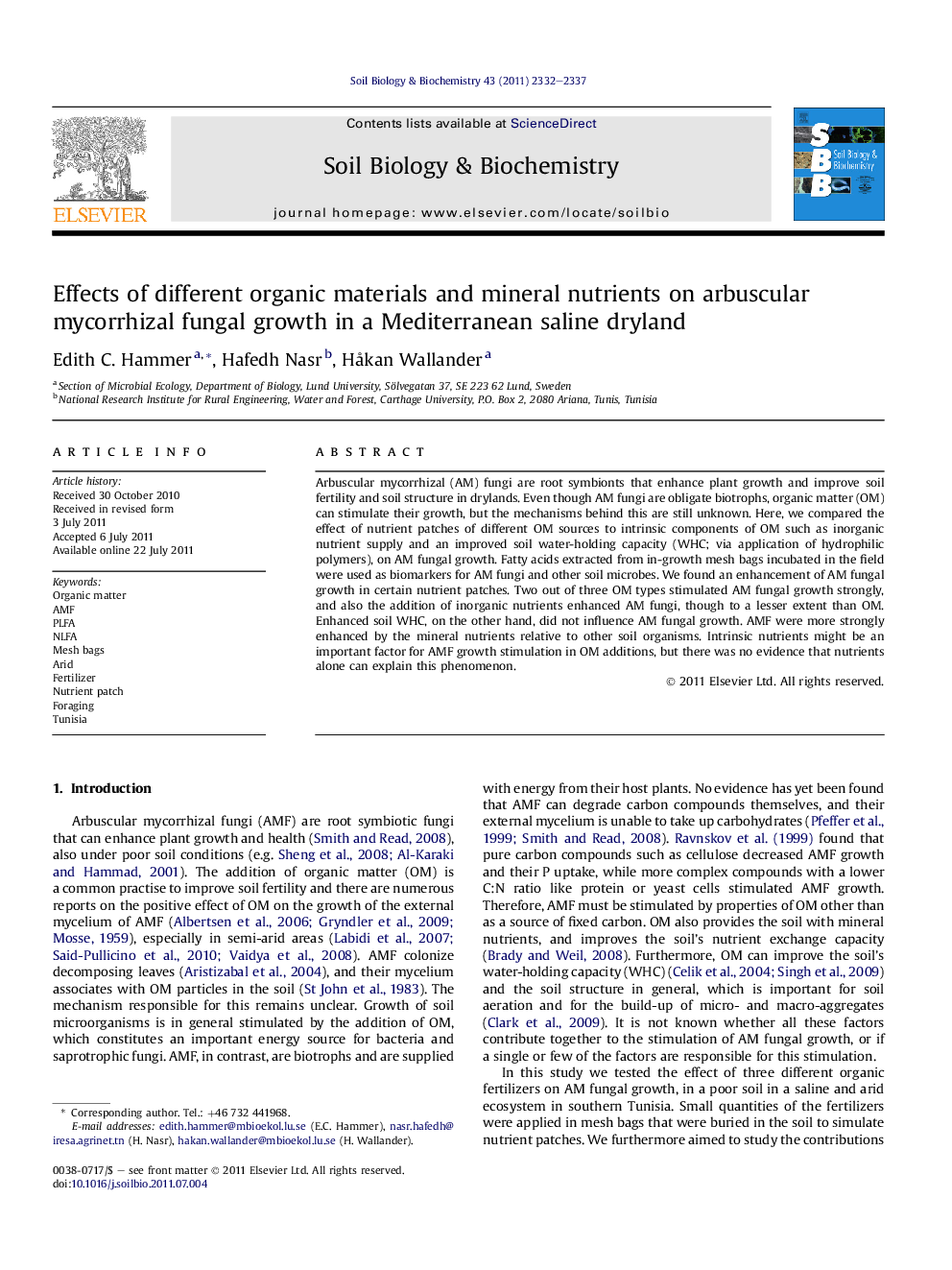 Effects of different organic materials and mineral nutrients on arbuscular mycorrhizal fungal growth in a Mediterranean saline dryland