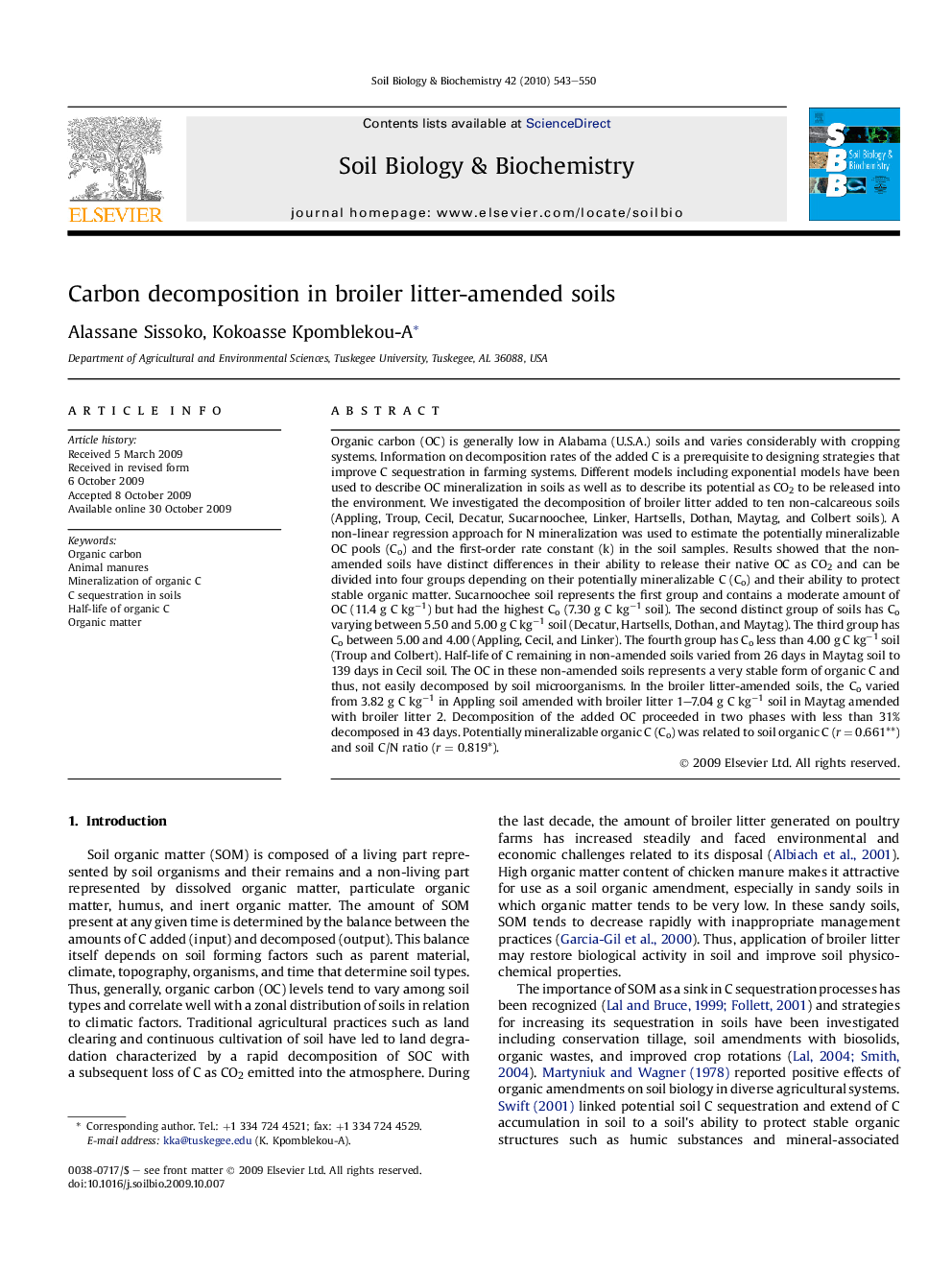 Carbon decomposition in broiler litter-amended soils