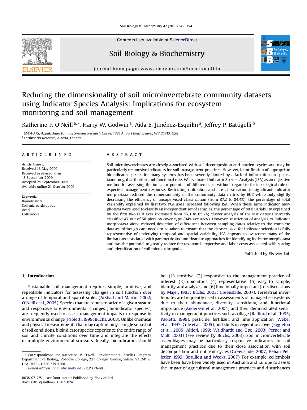 Reducing the dimensionality of soil microinvertebrate community datasets using Indicator Species Analysis: Implications for ecosystem monitoring and soil management