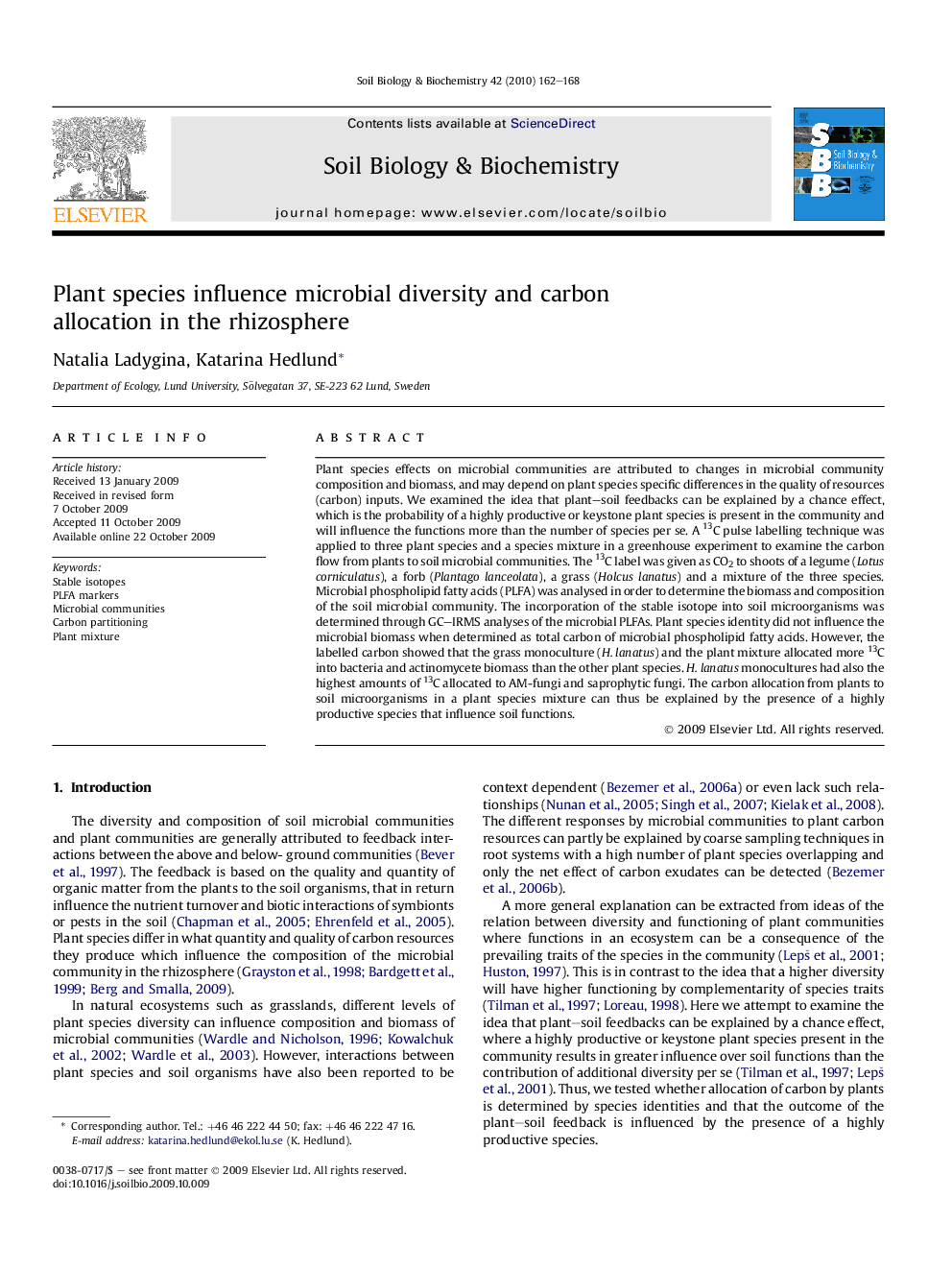 Plant species influence microbial diversity and carbon allocation in the rhizosphere