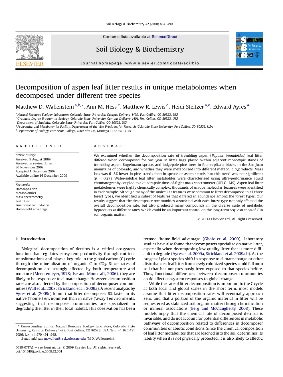 Decomposition of aspen leaf litter results in unique metabolomes when decomposed under different tree species