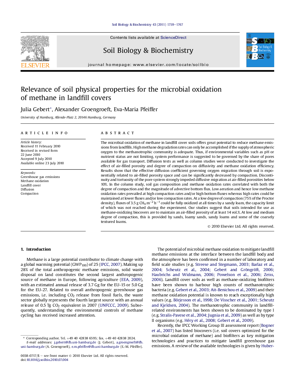 Relevance of soil physical properties for the microbial oxidation of methane in landfill covers