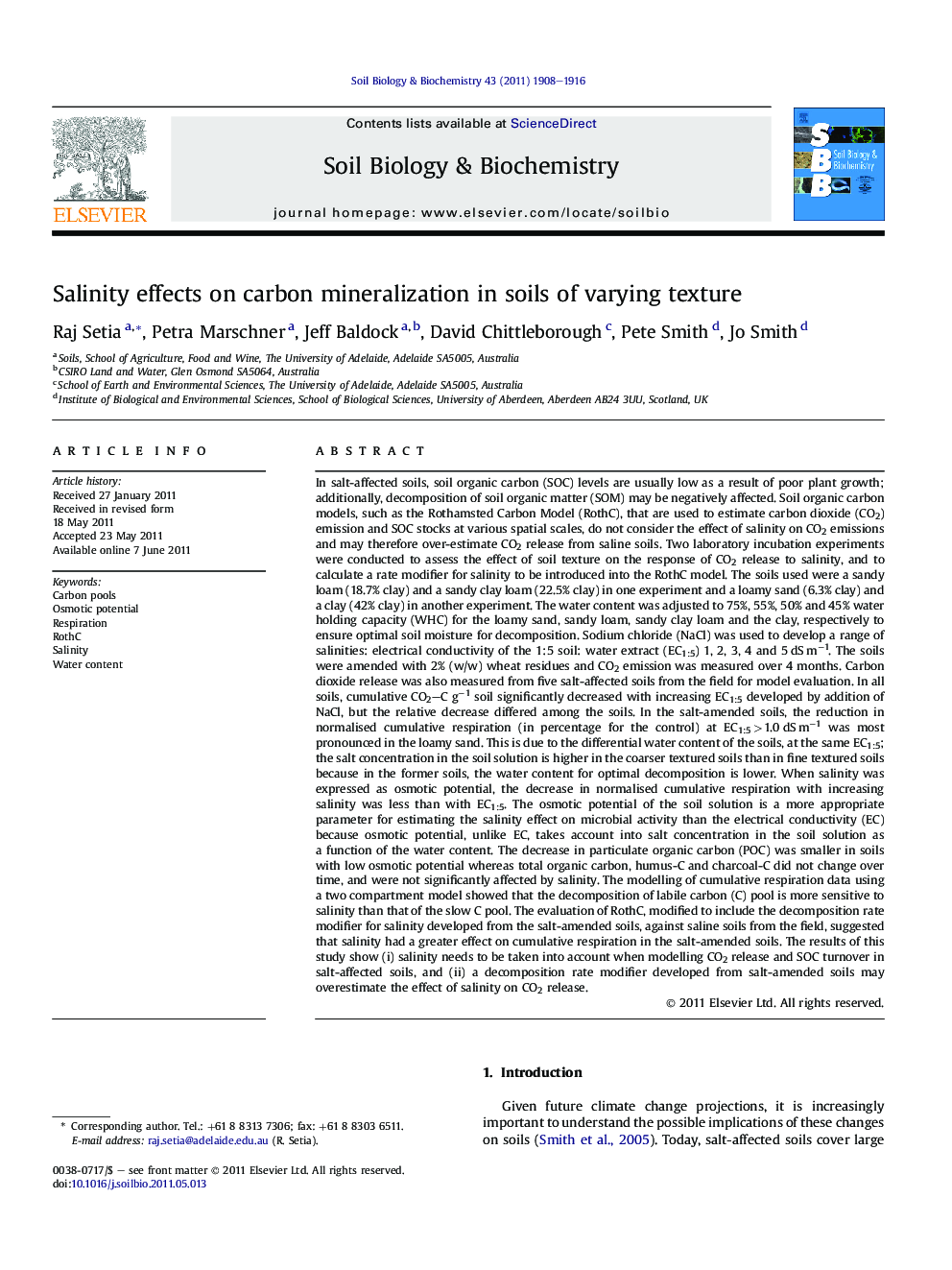 Salinity effects on carbon mineralization in soils of varying texture