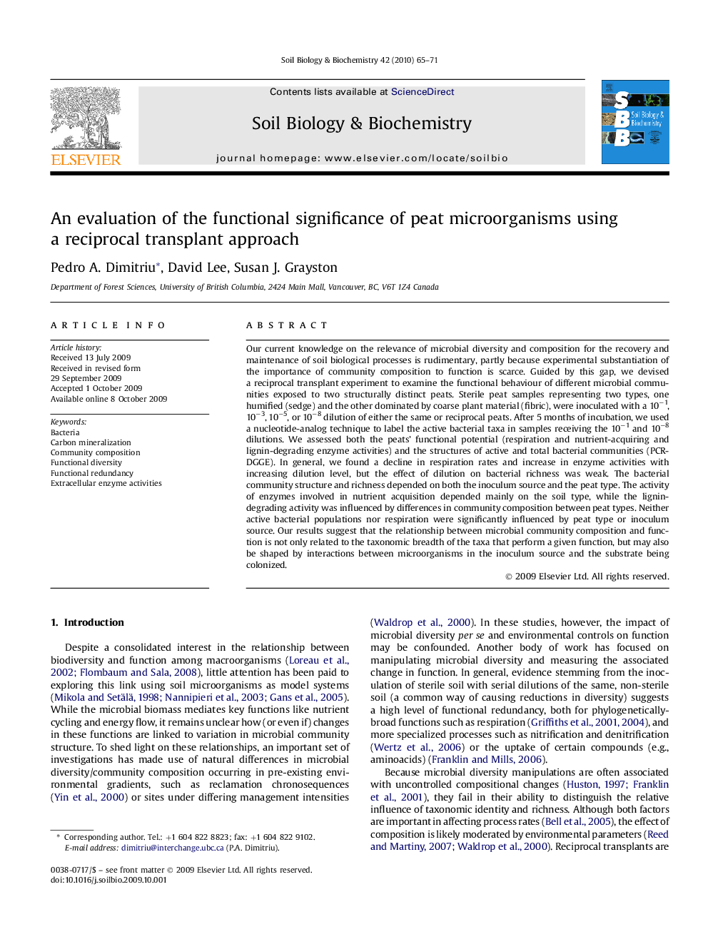 An evaluation of the functional significance of peat microorganisms using a reciprocal transplant approach