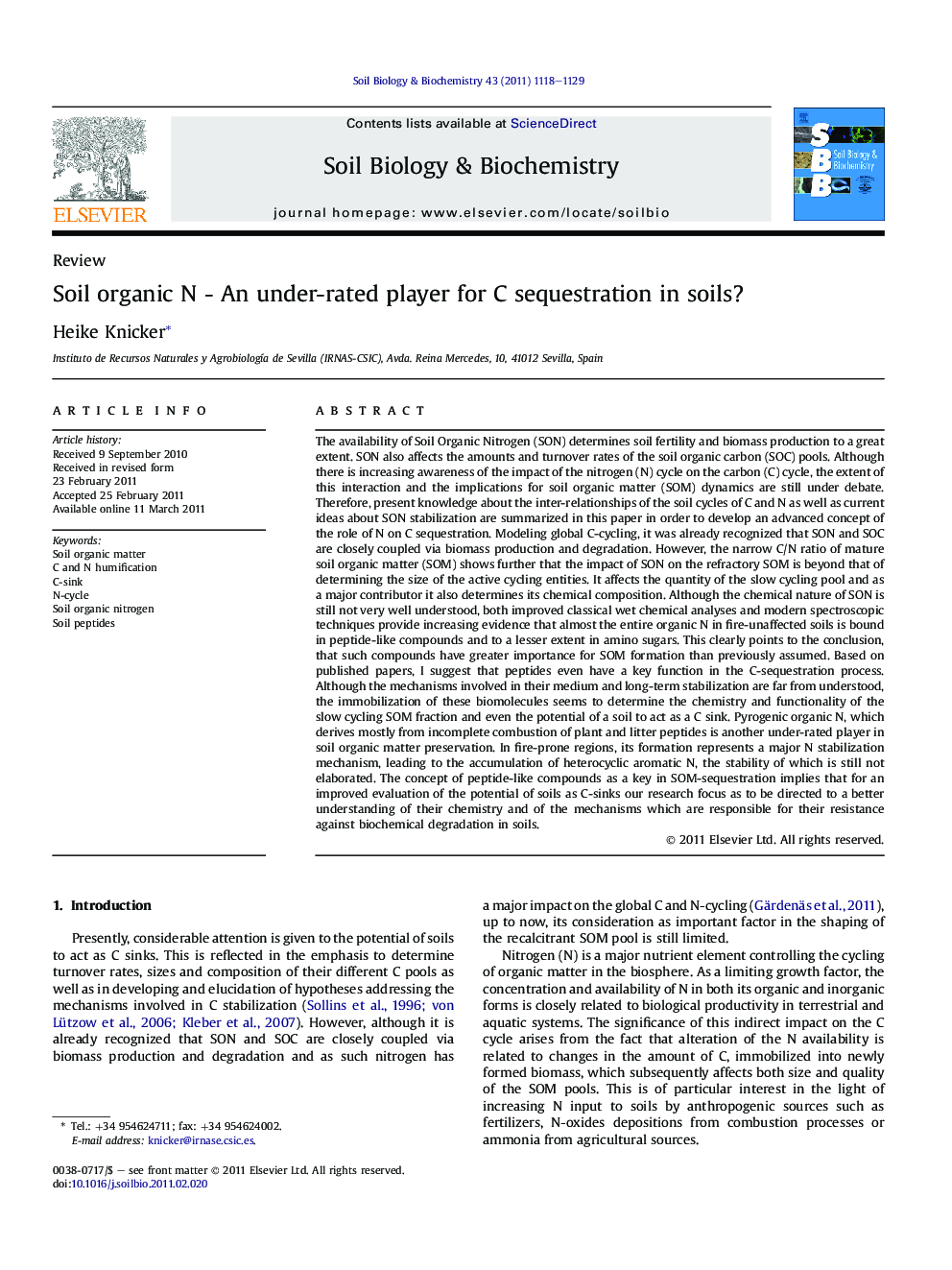 Soil organic N - An under-rated player for C sequestration in soils?