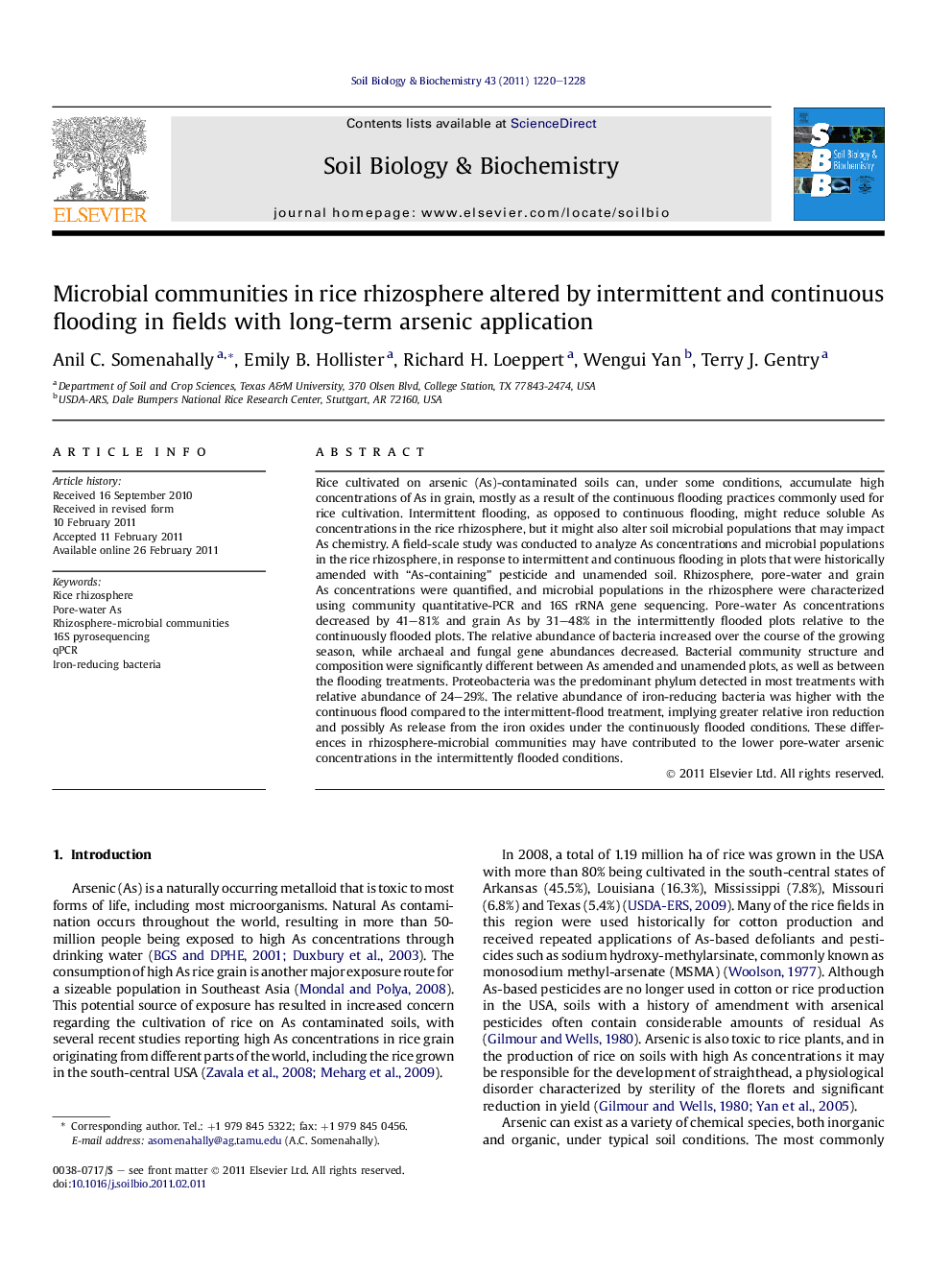 Microbial communities in rice rhizosphere altered by intermittent and continuous flooding in fields with long-term arsenic application