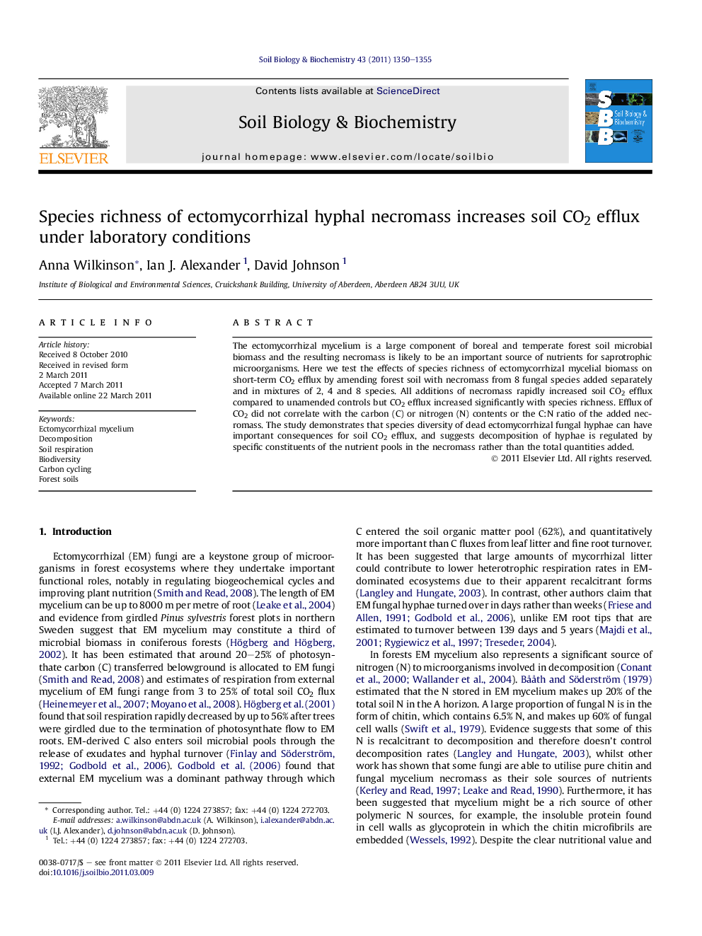 Species richness of ectomycorrhizal hyphal necromass increases soil CO2 efflux under laboratory conditions