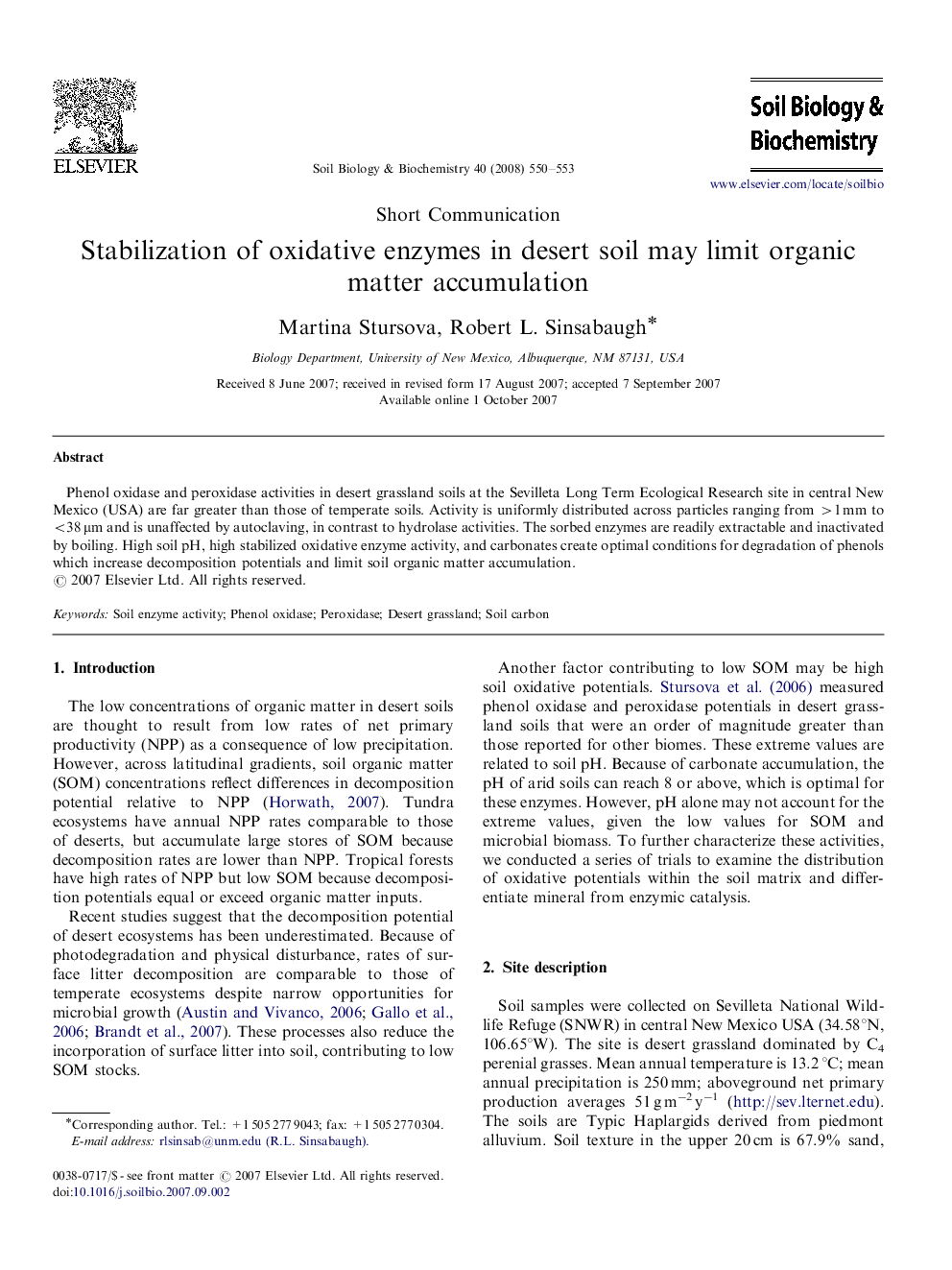 Stabilization of oxidative enzymes in desert soil may limit organic matter accumulation