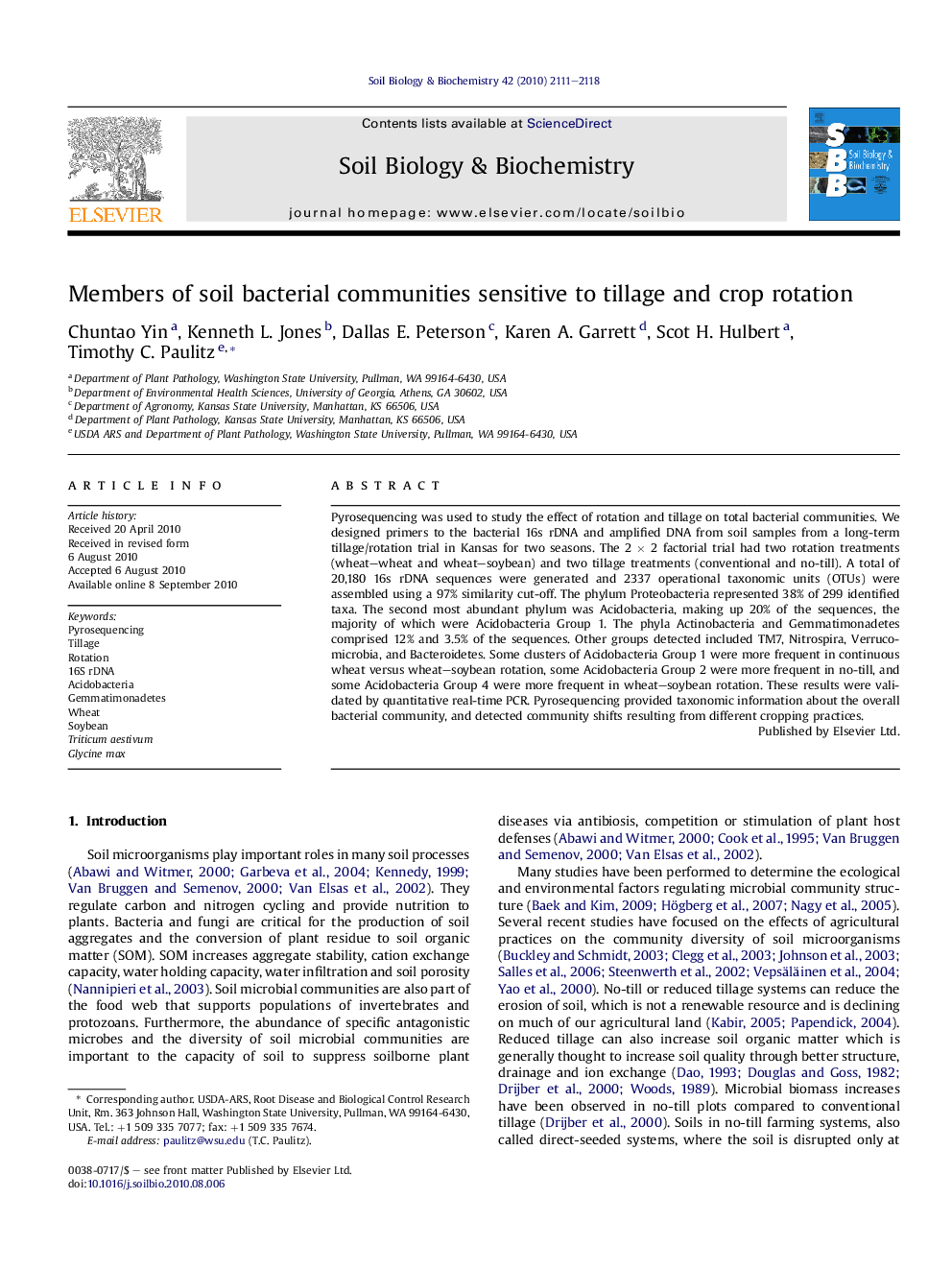 Members of soil bacterial communities sensitive to tillage and crop rotation