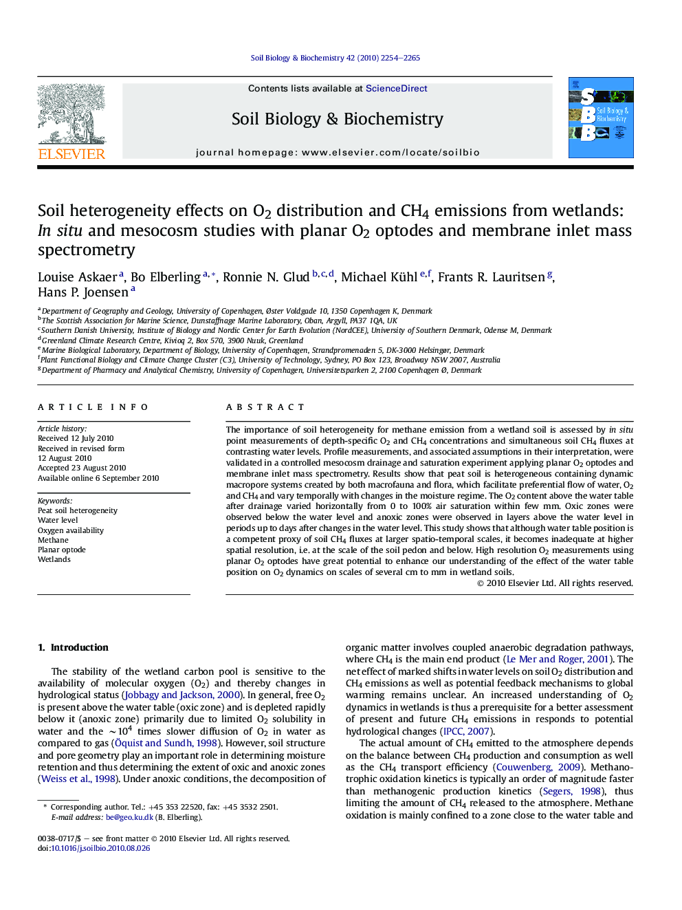 Soil heterogeneity effects on O2 distribution and CH4 emissions from wetlands: In situ and mesocosm studies with planar O2 optodes and membrane inlet mass spectrometry