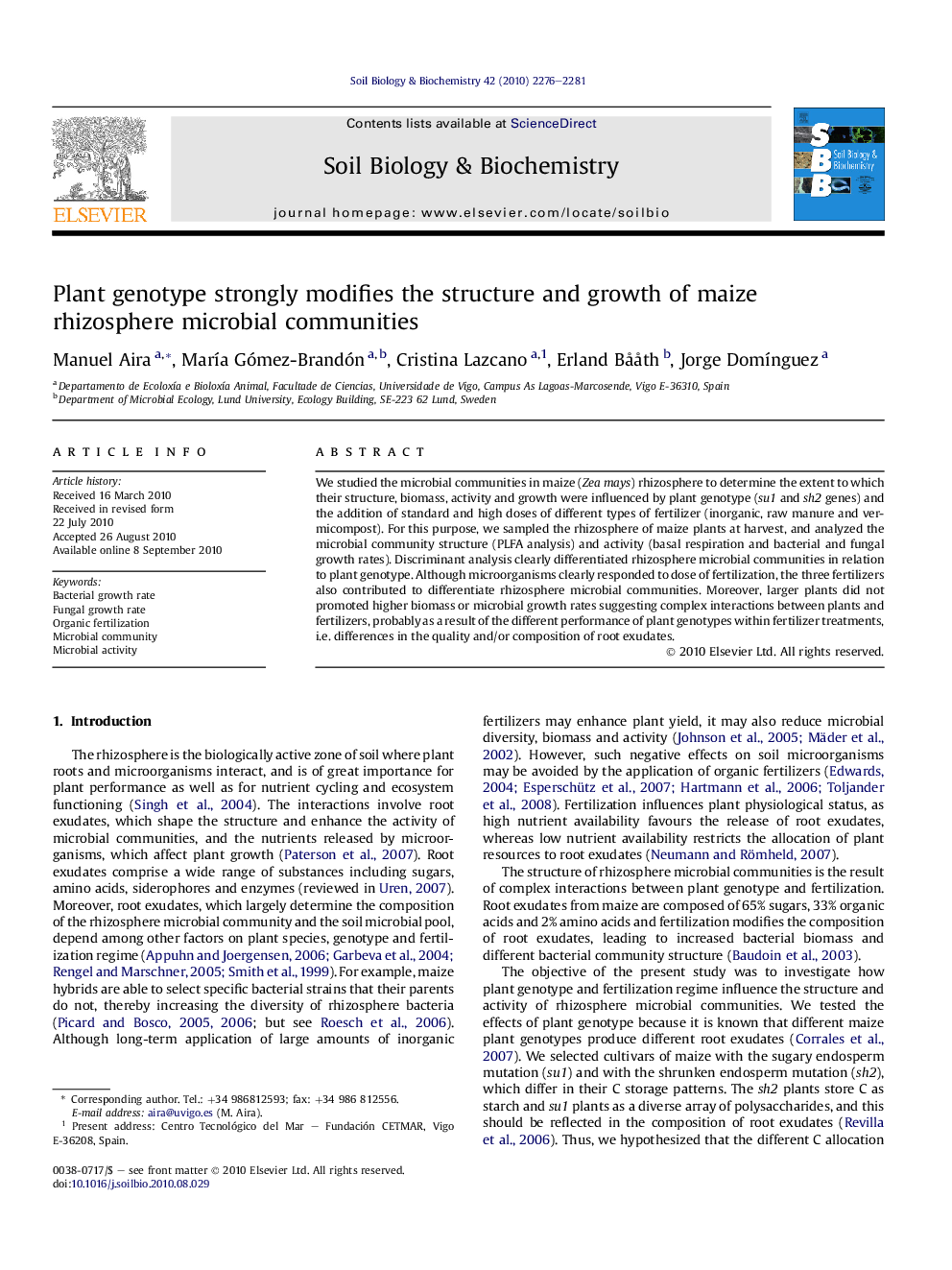 Plant genotype strongly modifies the structure and growth of maize rhizosphere microbial communities