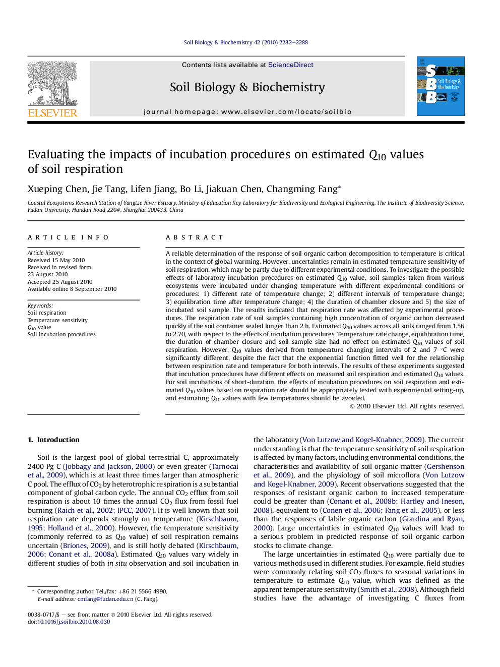 Evaluating the impacts of incubation procedures on estimated Q10 values of soil respiration