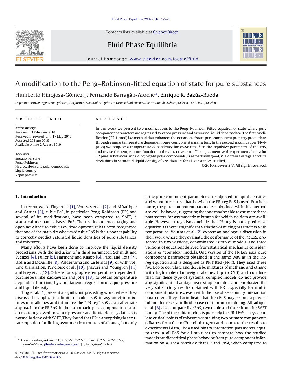 A modification to the Peng–Robinson-fitted equation of state for pure substances