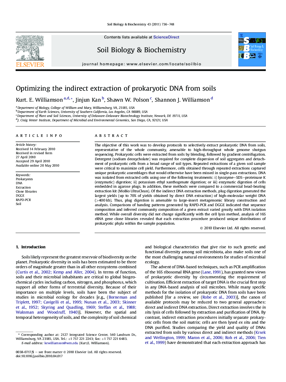 Optimizing the indirect extraction of prokaryotic DNA from soils