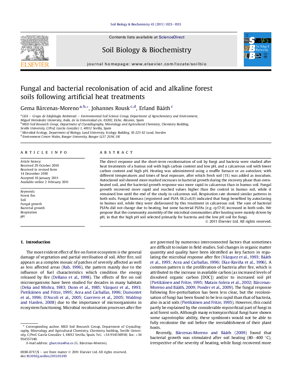 Fungal and bacterial recolonisation of acid and alkaline forest soils following artificial heat treatments