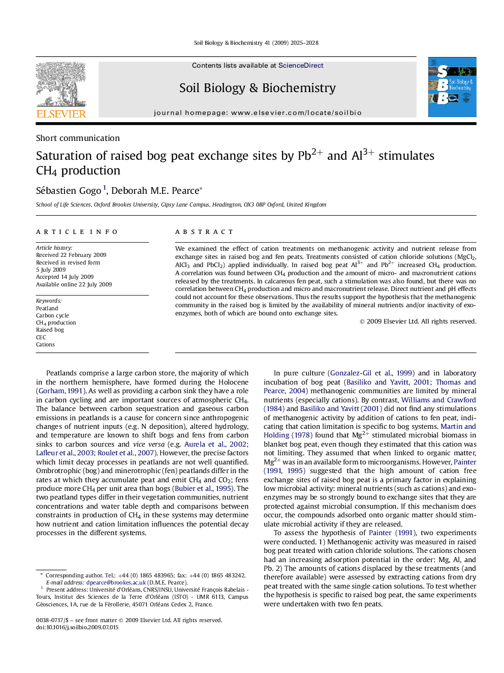 Saturation of raised bog peat exchange sites by Pb2+ and Al3+ stimulates CH4 production