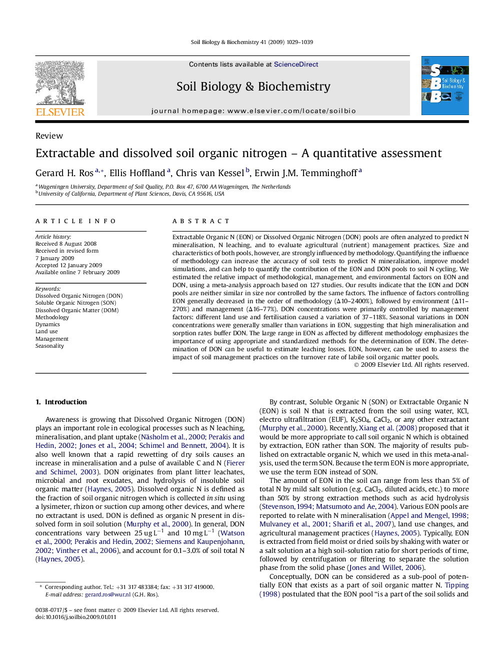 Extractable and dissolved soil organic nitrogen – A quantitative assessment