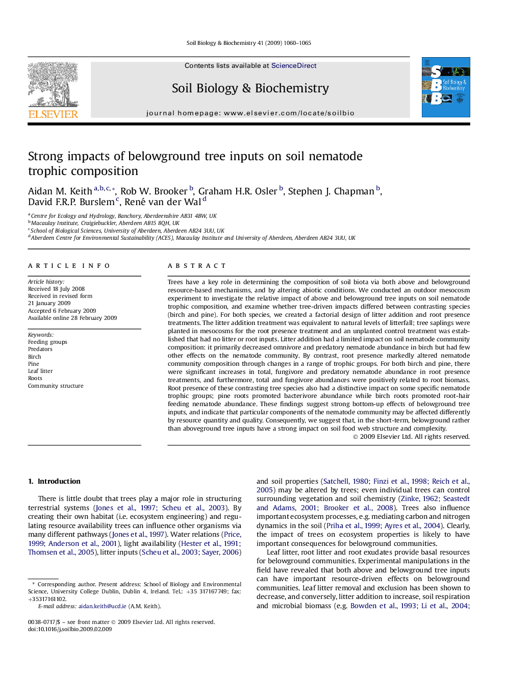 Strong impacts of belowground tree inputs on soil nematode trophic composition