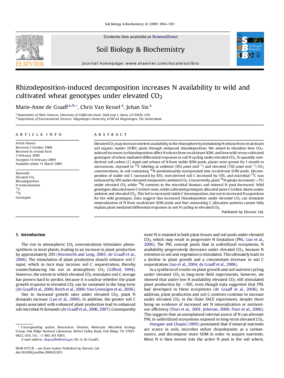 Rhizodeposition-induced decomposition increases N availability to wild and cultivated wheat genotypes under elevated CO2