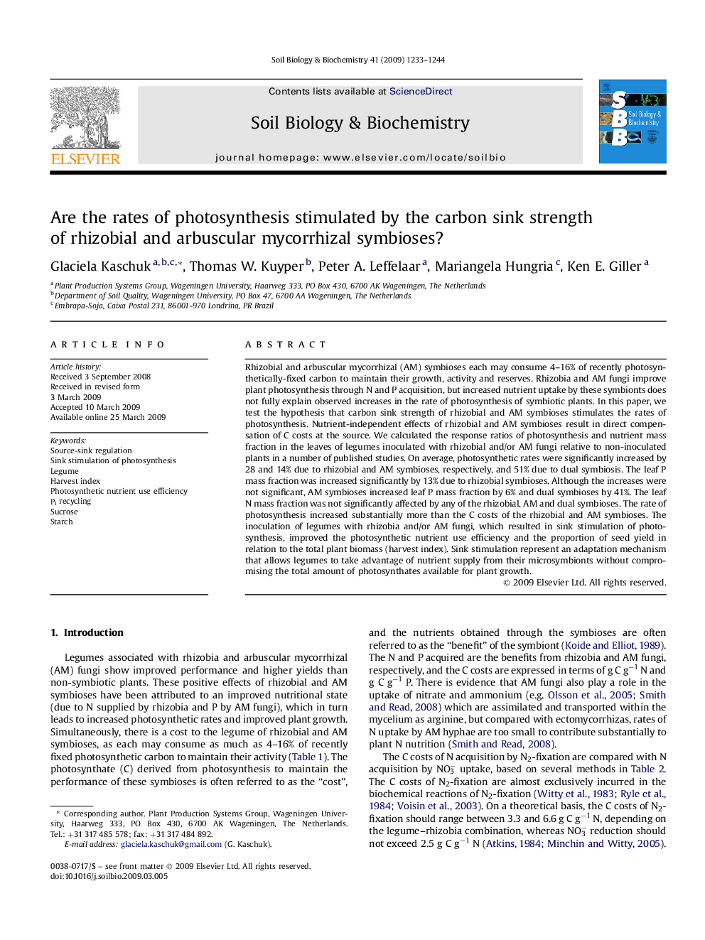 Are the rates of photosynthesis stimulated by the carbon sink strength of rhizobial and arbuscular mycorrhizal symbioses?