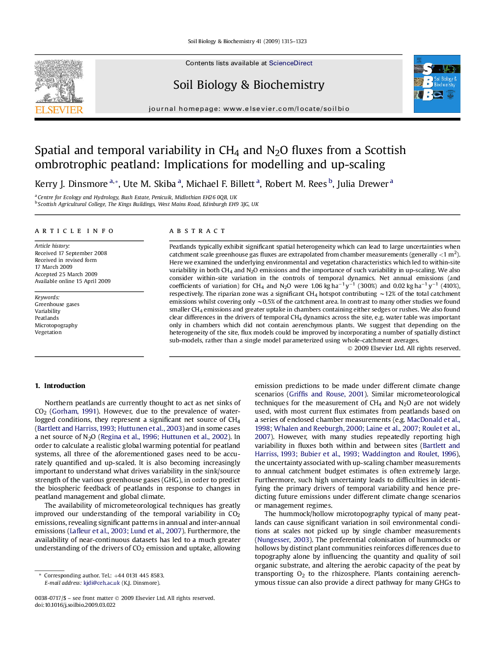 Spatial and temporal variability in CH4 and N2O fluxes from a Scottish ombrotrophic peatland: Implications for modelling and up-scaling