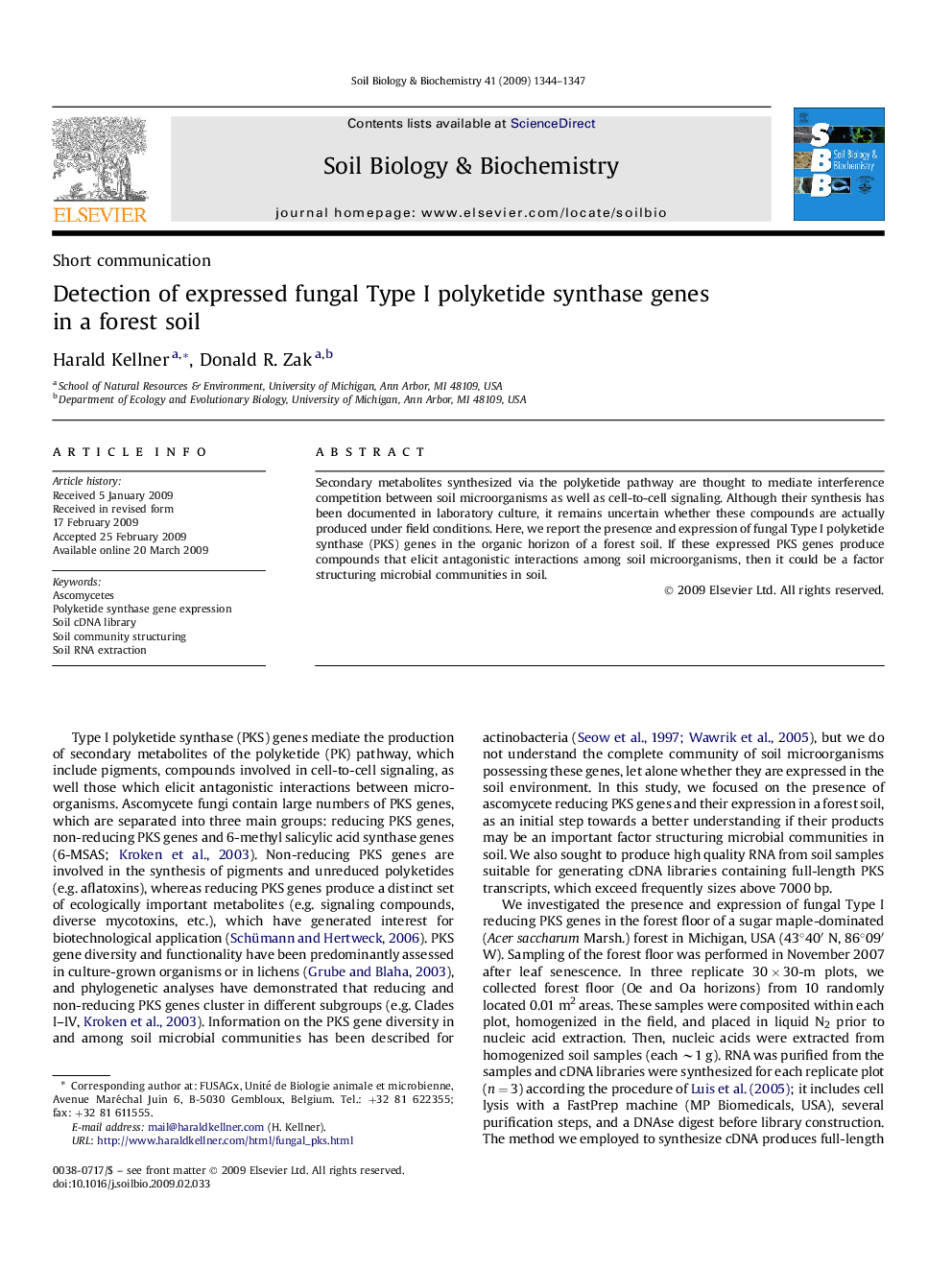 Detection of expressed fungal Type I polyketide synthase genes in a forest soil